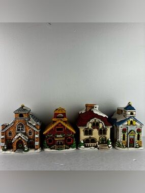 Lefton by Byron Wood Vintage 1986/88 Colonial Village Ceramic Tealight Houses